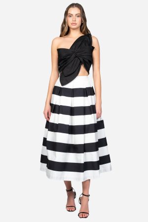 Aria Pleated Stripe Midi Skirt